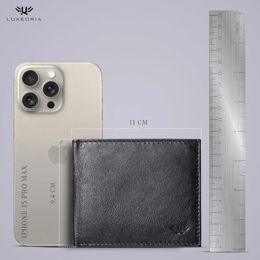 Men's Fashion Genuine Leather Slim Bifold Black Wallet Card Stylish Blocking